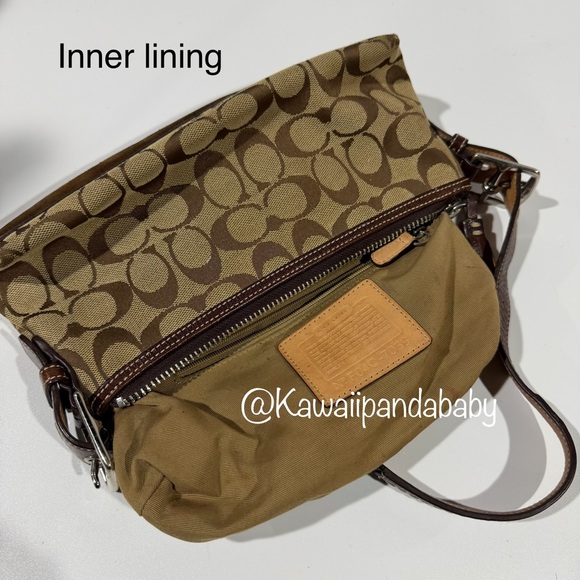 Vintage Coach Signature Brown Suede Stripe Monogram Demi Baguette Shoulder Bag - Picture 11 of 13